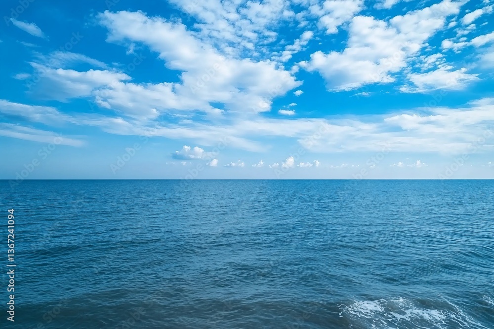 Obraz premium Landscape beautiful summer panorama wide horizon look viewpoint shore open sea beach cloud clean and blue sky background calm nature ocean wave water nobody travel at thailand chonburi sun day time