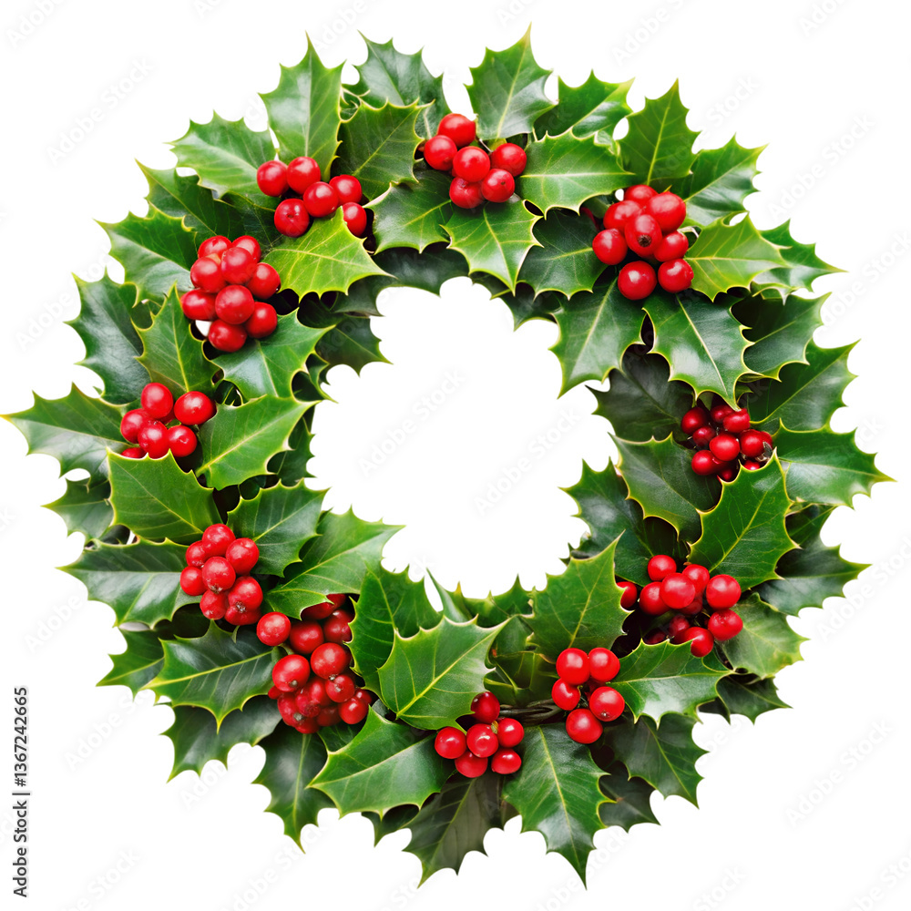 Christmas wreath with holly isolated on transparent background
Christmas wreath with holly isolated on transparent background