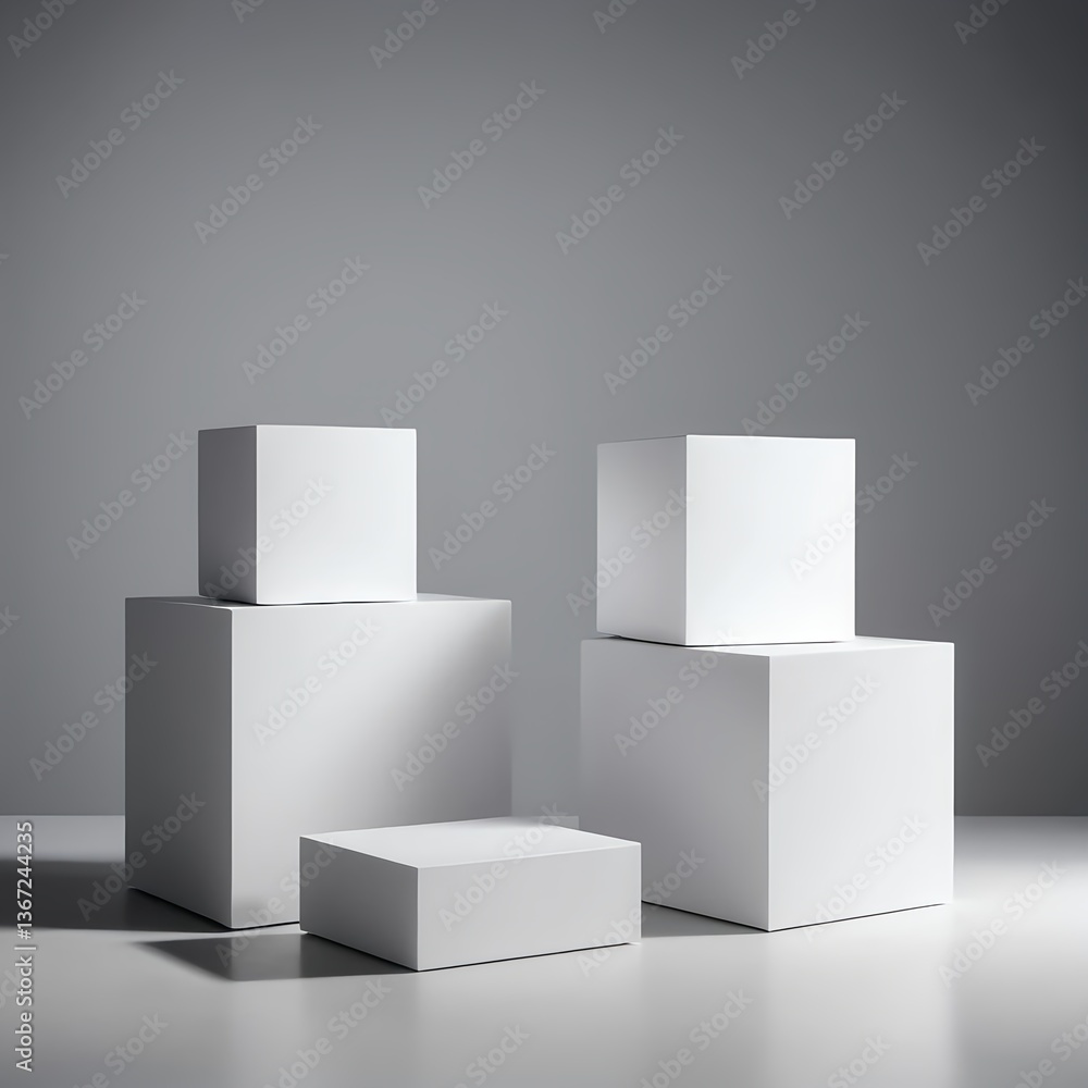 Minimalist White Cubes on Gray Background Minimalist White Cubes on Gray Background