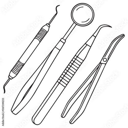 Set of vector dental instrument icons and design elements