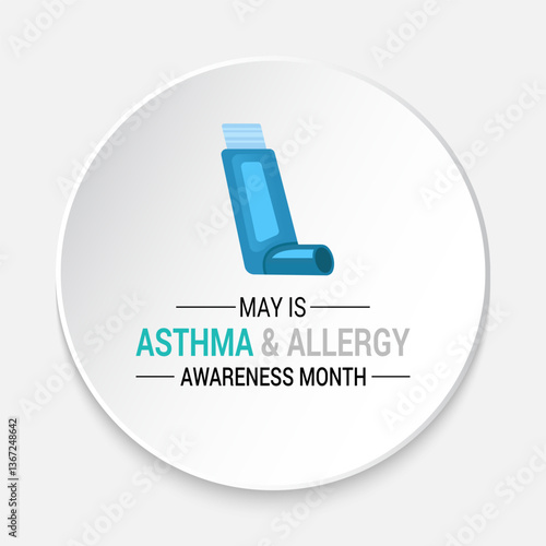 Vector graphic of the theme of asthma and allergy awareness month background design template. Wheezing, coughing, allergic reactions. Realistic ribbon, Stethoscope with Inhalers. Web Banner.