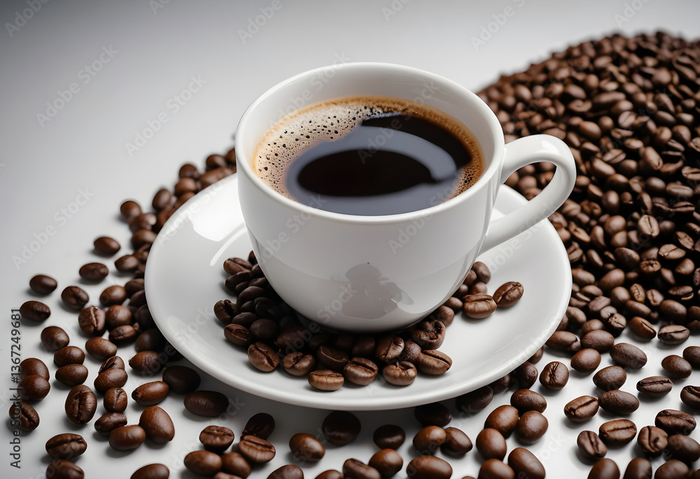 cup of coffee with beans cup of coffee with beans