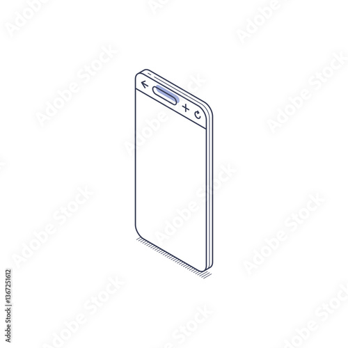 Illustration showcases a smartphone in isometric line art style. Design features a minimal outline highlighting the device's shape and buttons, suitable for use in modern digital projects
