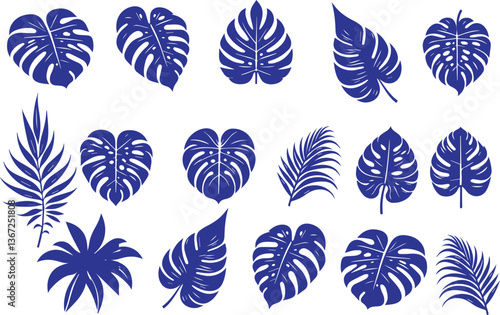 Tropical leaf monstera silhouette vector art illustration