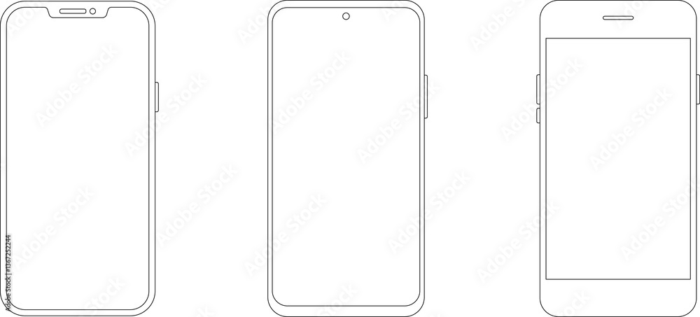 Outline line drawing modern smartphone. Elegant thin stroke line style design. Elegant thin line stroke style design smartphone Outline line drawing modern smartphone. Elegant thin stroke line style design. Elegant thin line stroke style design smartphone