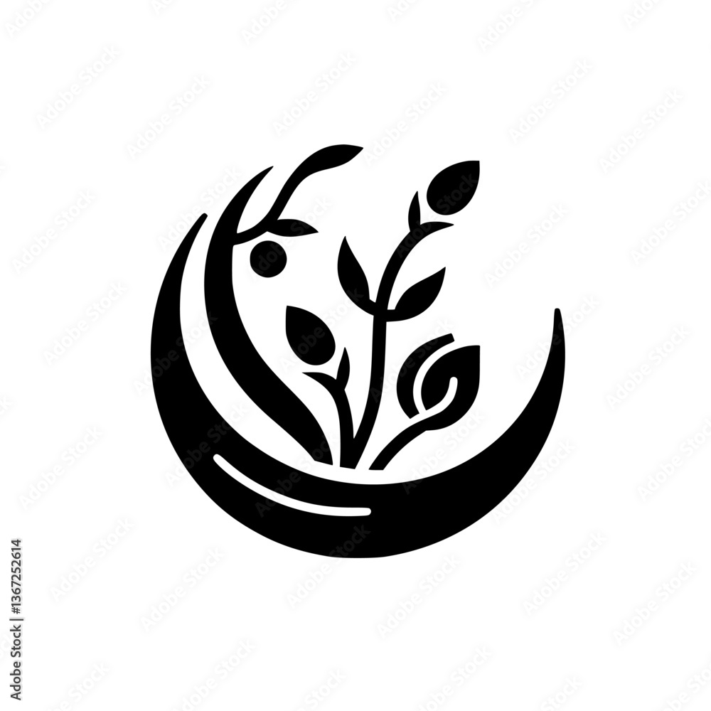 Obraz premium Crescent Embrace: Minimalist Botanical Glyph