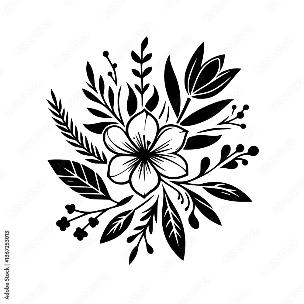 Fototapeta premium Botanical Noir: Elegant Floral Line Art