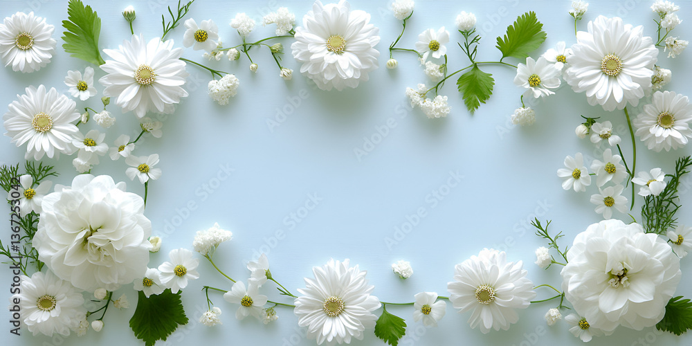 Obraz premium Daisy floral border on a vibrant green background, perfect for a spring or summer nature design