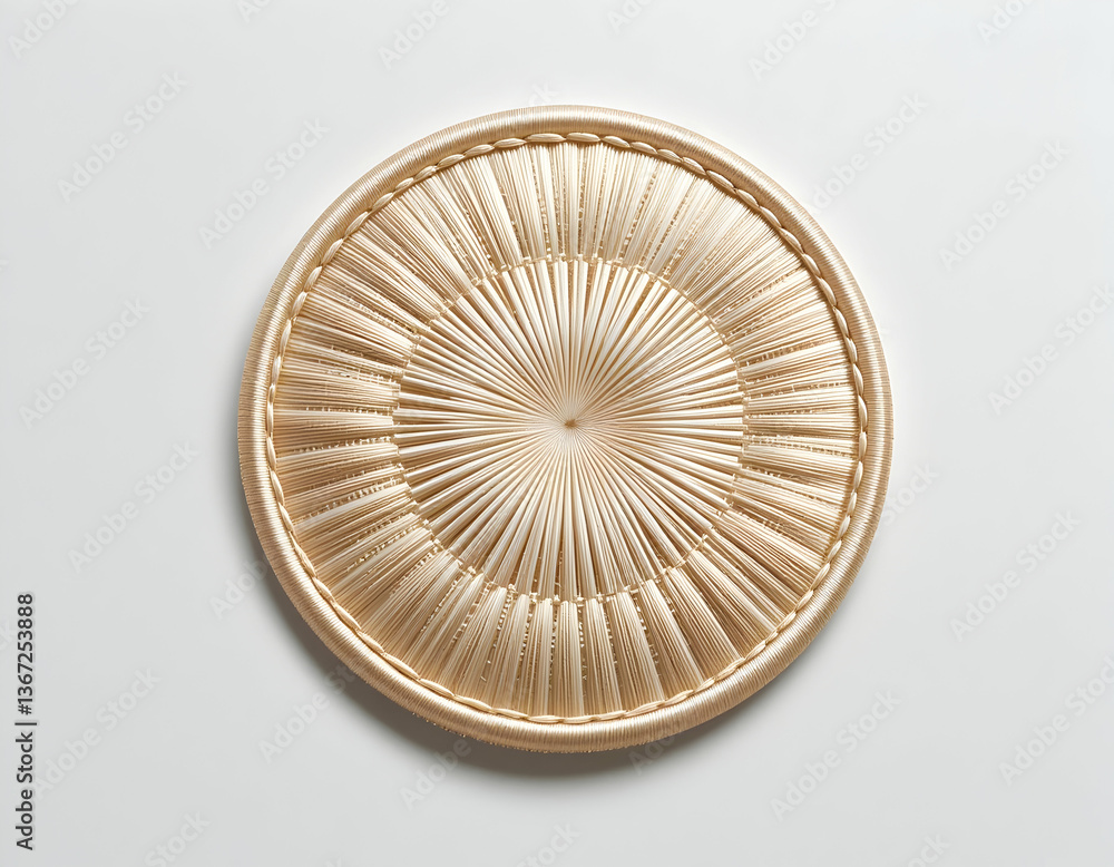 Round Woven Placemat with Circular Design on a Clean White Surface Round Woven Placemat with Circular Design on a Clean White Surface