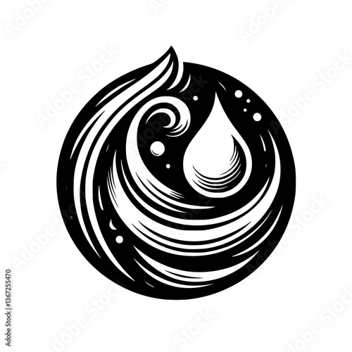 Aqueous Embrace: Circular Water Element in Black & White