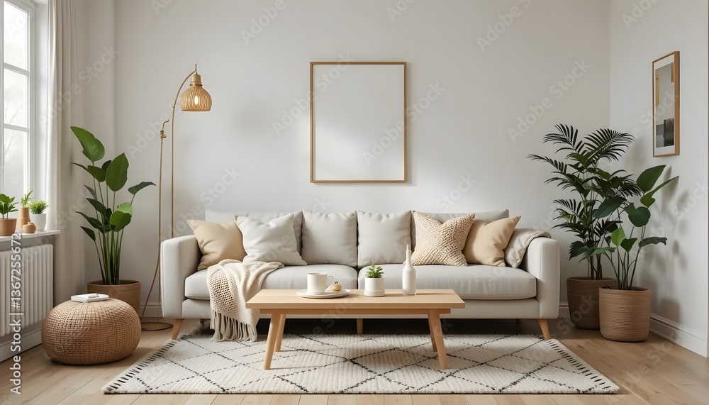 Fototapeta premium Minimalist Scandinavian Living Room Mockup