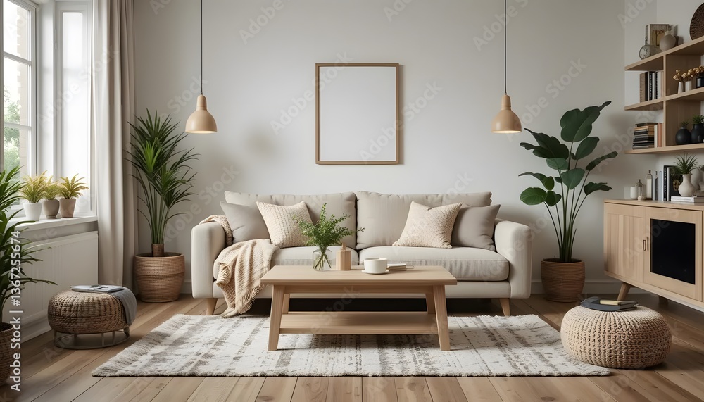 Obraz premium Minimalist Scandinavian Living Room Mockup