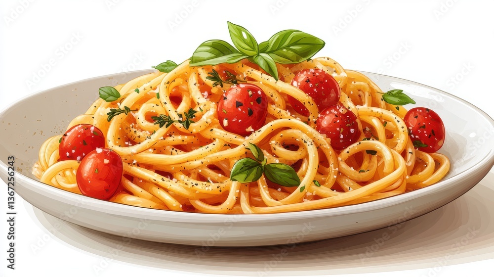carbonara in a white plate isolated,cartoon illustration style carbonara in a white plate isolated,cartoon illustration style