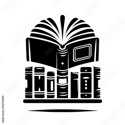 Literary Ascent: Black & White Bookshelf Icon