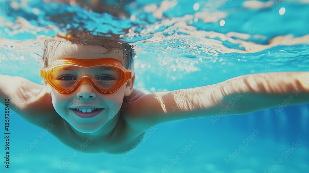 Naklejka premium A young child learns various swimming techniques in a professional indoor pool guided by a qualified instructor