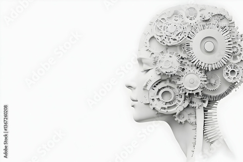 Wallpaper Mural 3D Illustration Of A White Head Profile With A Mechanical Brain Torontodigital.ca