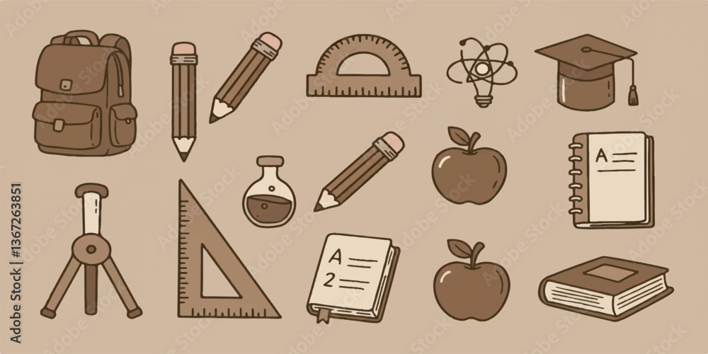 Fototapeta premium Brown Color Objects Vector Set – Educational Illustration