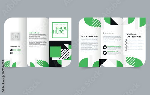 Green Trifold Brochure Template. Eco-Friendly Business Flyer. Editable image.