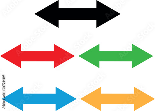 Colorful short double arrow icon set in different colors . Arrow icon set . Vector illustration