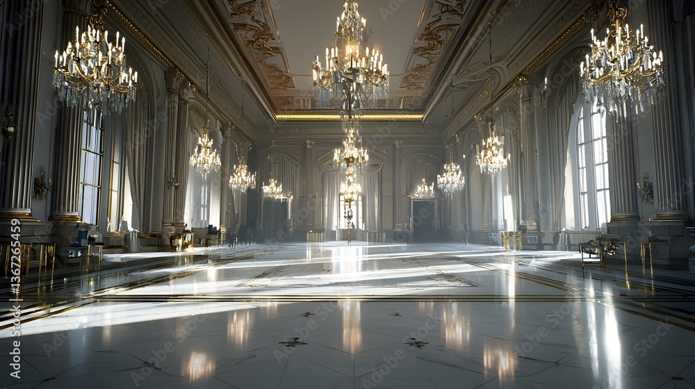 Fototapeta premium Magnificent grand ballroom featuring ornate chandeliers lavish furnishings and exquisitely detailed architectural decor and design