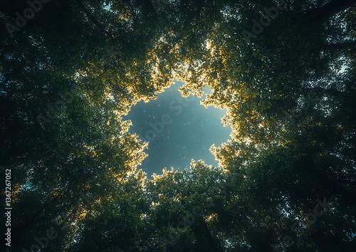 Looking Up Through Trees To The Sky Showing Sunlight Exposure