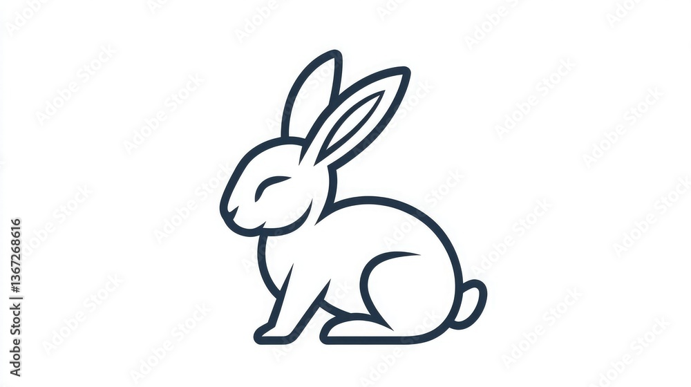 Fototapeta premium Simple and modern rabbit icon with minimalistic outlines, set against a white background.