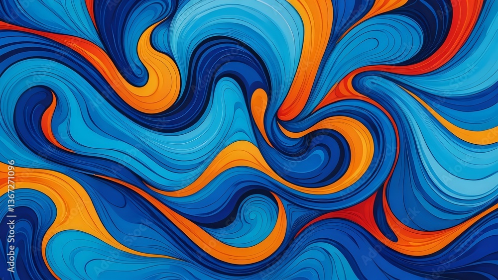 Obraz premium Swirling Abstract Pattern with Dynamic Blue and Orange Flowing Waves