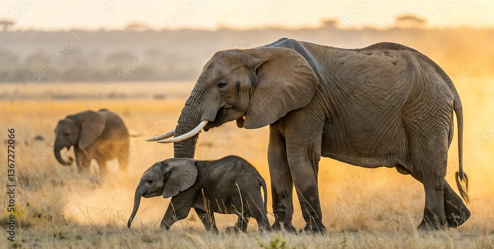 Fototapeta premium Elephant Bond in Golden Savanna