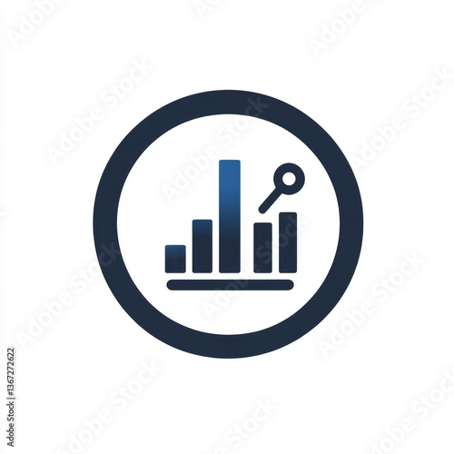 Business growth icon, bar graph, success, key, search, in circle