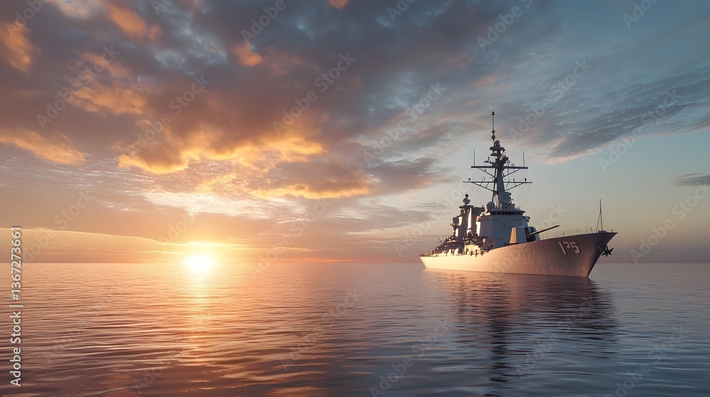 silhouette of a powerful navy battleship framed against a dramatic vibrant sunrise seascape with rays of light bursting through the clouds over the open ocean silhouette of a powerful navy battleship framed against a dramatic vibrant sunrise seascape with rays of light bursting through the clouds over the open ocean