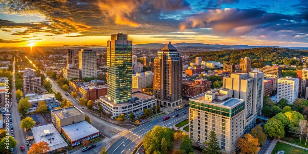Aerial Drone View of Downtown White Plains, NY Skyline - Modern Architecture and Cityscape