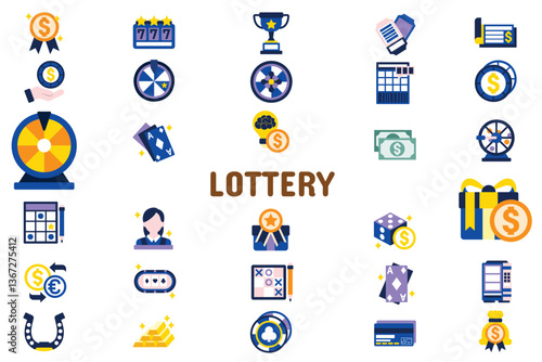 Lottery Flat Vector Illustration Icon Sticker Set Design Materials