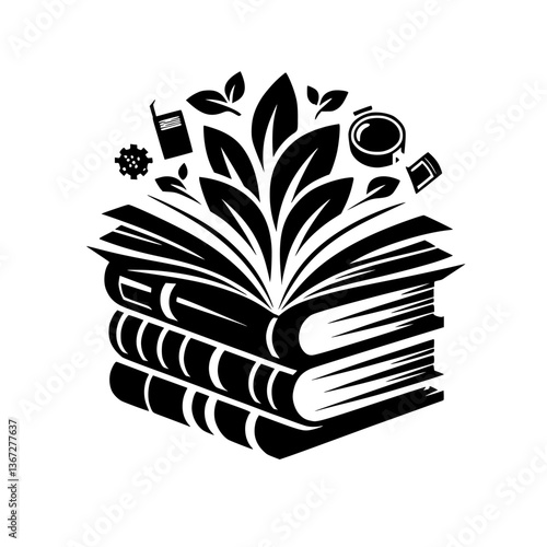 Knowledge Blooms: A Graphic Symbol of Books, Leaves, and Ideas
