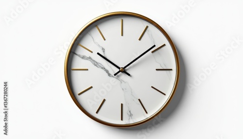 Wallpaper Mural Elegant White Marble Dial Clock on Golden Hands Against Pure White Background. A white clock with gold hands on a white wall. Torontodigital.ca
