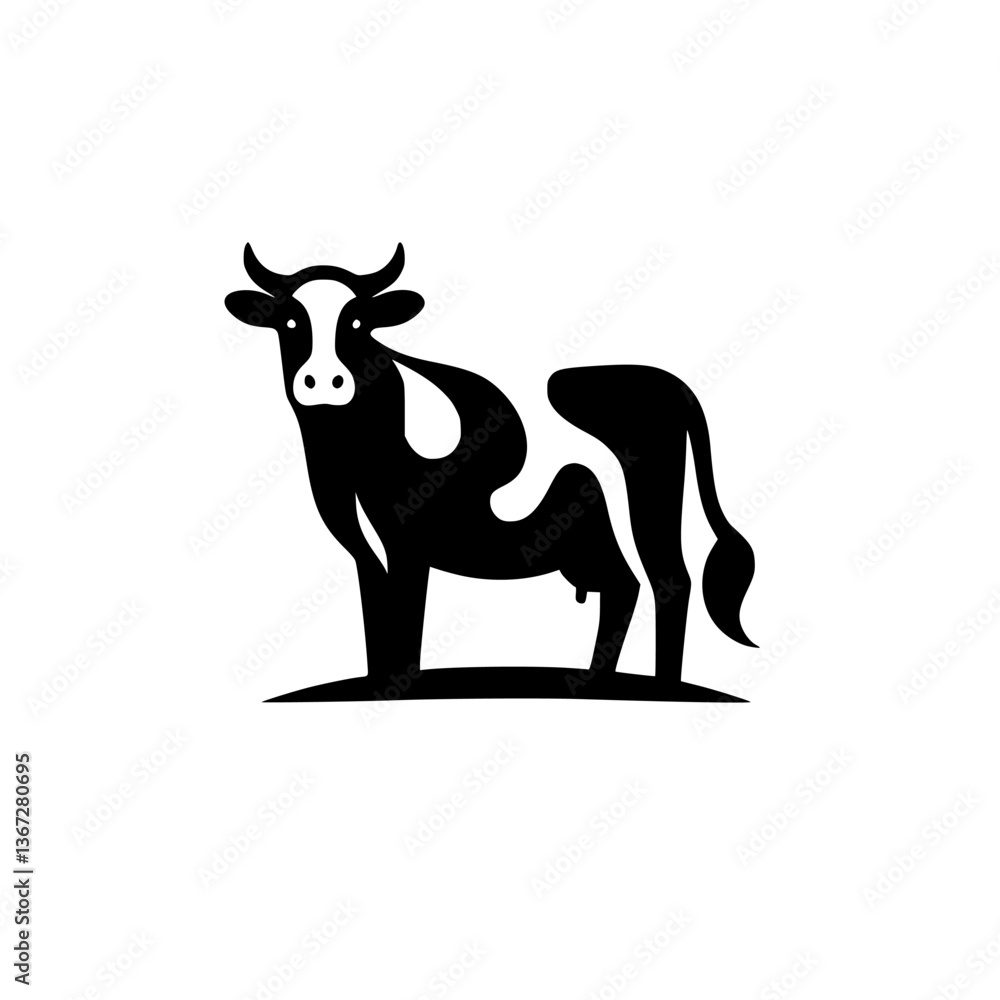 Fototapeta premium Black and White Minimalist Cow Icon: Simple Farm Animal Silhouette