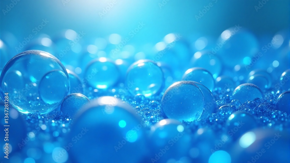 Macro shot of water droplets, clear and blue Macro shot of water droplets, clear and blue