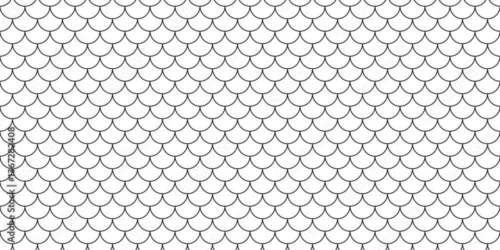 Fototapeta premium Shingles roof seamless pattern. House roof tile texture. Geometric shape design. Metal construction grid. Fish scales. Vector illustration isolated on white background.