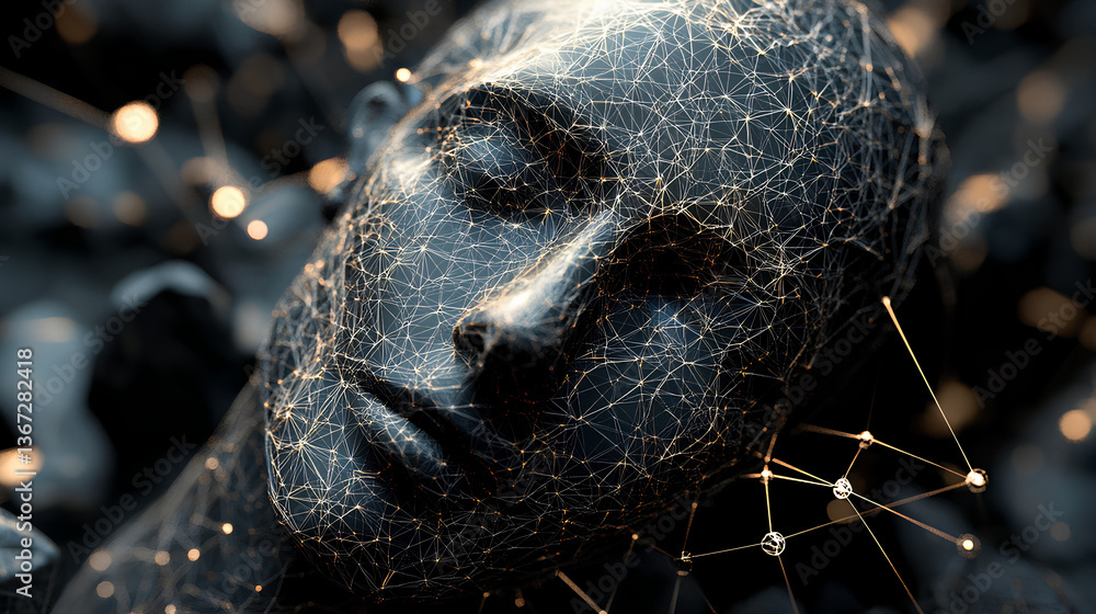 Obraz premium Neural network, artificial intelligence, social connections, digital database, polygonal mesh 