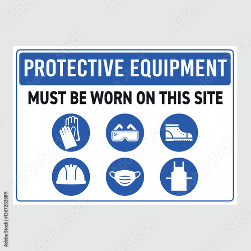 protective equipment sign - apron, boots, helmet, mask, safety glasses, gloves