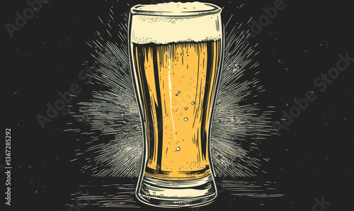 Vintage Engraving Style Beer Glass Vector Illustration for Craft Brewery Design