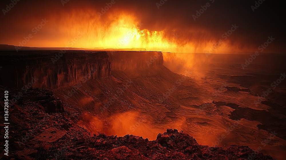 Fototapeta premium Fiery Sunset over Canyon Landscape