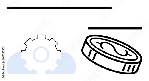 Gear within a cloud and coin with dollar sign symbolize teamwork, innovation, finance, technology, and wealth. Ideal for business, economy, productivity, fintech investment strategy concepts