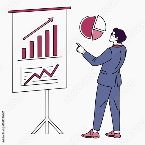 Analytical presentation displaying business growth with charts and data visualization