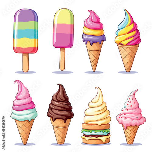 Colorful ice cream and popsicles representing summer refreshments