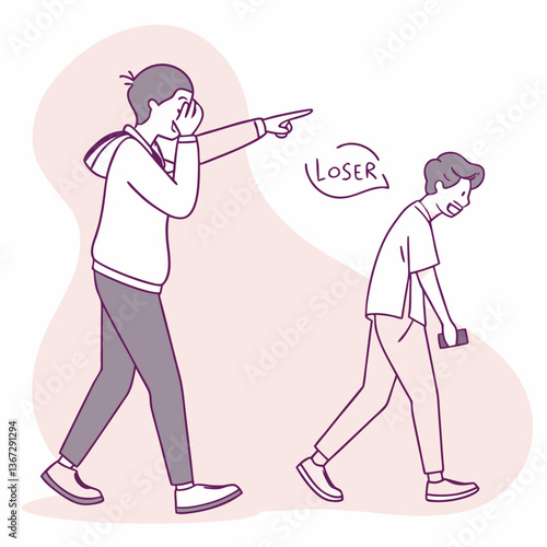 Public shaming and isolation depicted through minimalist character illustrations