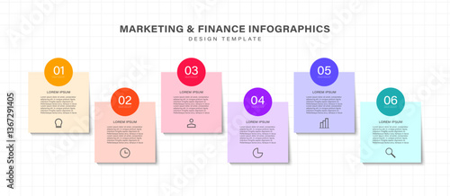 6 steps or optional vector infographic template in the form of paper notes