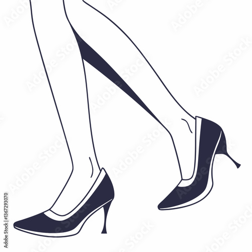 Elegant stride: minimalist illustration of female legs in classic high heels