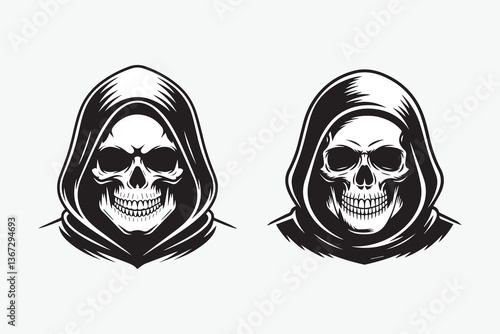 skull grim reaper Black and White Vector