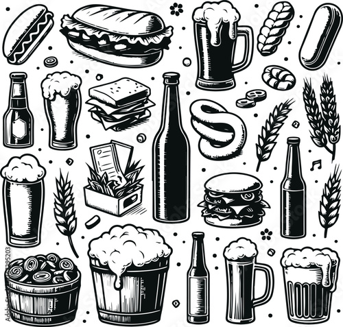 Iconic Beer Brewery Process And Beverages Equipment Black Filled Vector Illustration Design On White Background