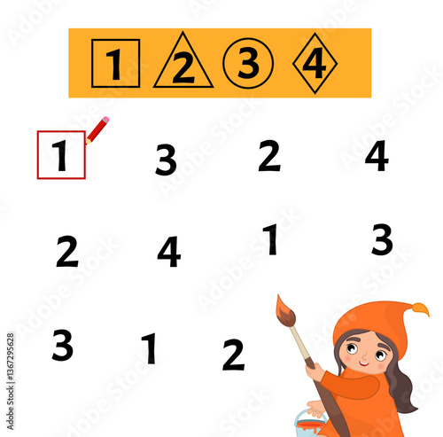 Counting educational children game, math kids activity sheet. Circle the numbers in the correct form.
